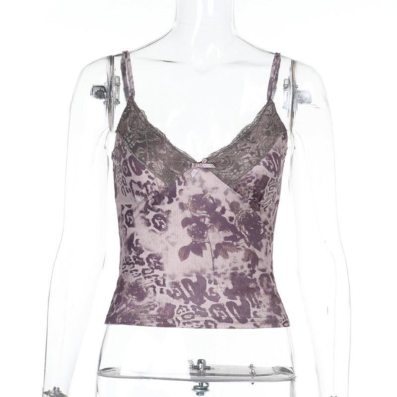 Sexy Lace Leopard Print Camisole Tank Top FL XY24666MHO