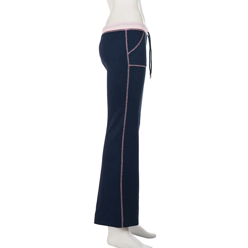 Contrast Color Drawstring Micro Flare Pants GPKJ MR49368