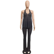 Solid Color Halter Backless Two Piece Pants Set QXTF 0009