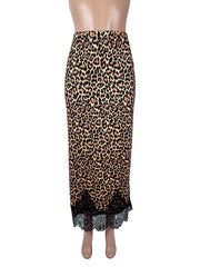 Leopard Print Lace Patchwork Long Skirts SHD 8100