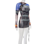 Print Irregular Split T Shirts MXBF J25TP137