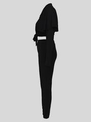 Lapel Button Ruffles Long Sleeve Shirt MIL T047