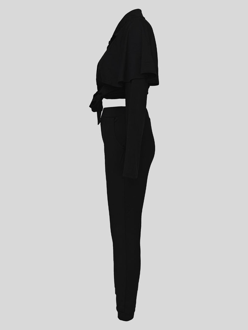 Lapel Button Ruffles Long Sleeve Shirt MIL T047