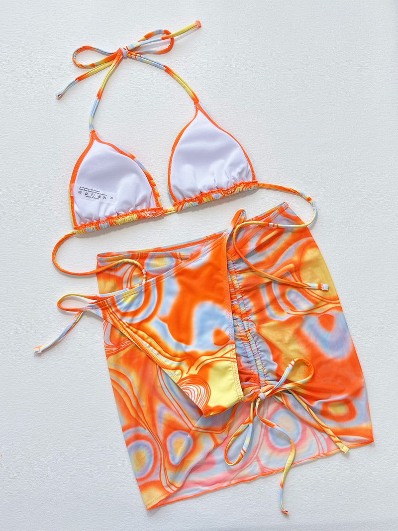 Sexy Print Drawstring Bikinis 3 Piece Set CSYZ A21H