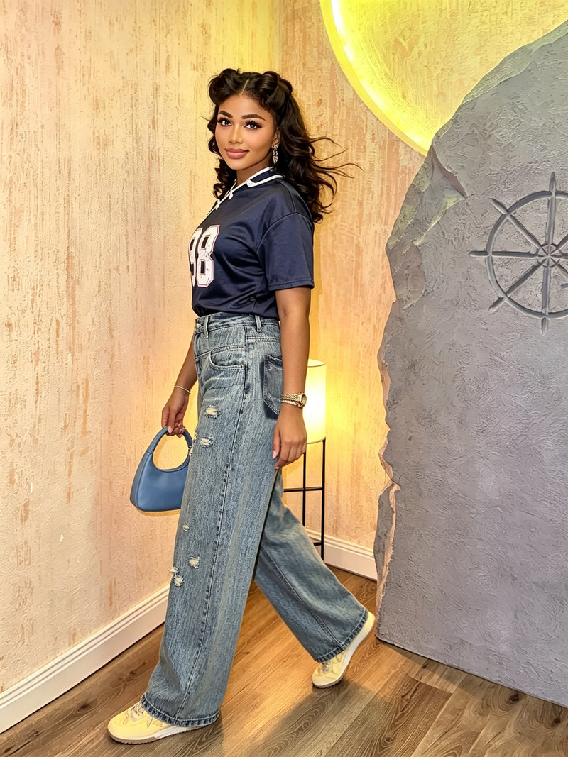 Plus Size Washed Straight Jeans GYLN 0520