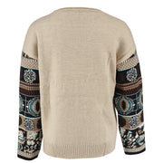 Loose Print Color Block Knits Tops GDAM 7198