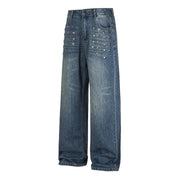 Plus Size Rivet Detail Straight Leg Jeans GYLN 4689