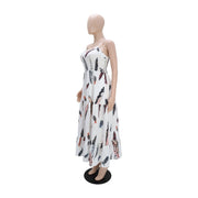 Feather Print Spaghetti Straps Long Dress GYLY 10611