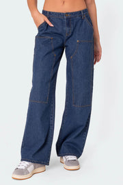 Loose Washed Pockets Straight Jeans GMYT 13635