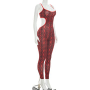 Snake Print Backless Bow Tie Jumpsuit GDSF D26JP153