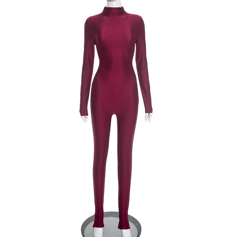 Solid Color Long Sleeve Slim Jumpsuit MXBF J25JP448
