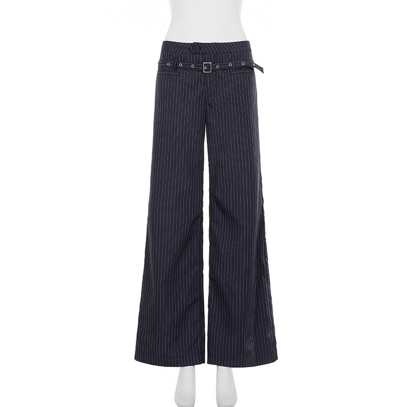 Fashion Stripe Belt Straight Pants GPKJ MR49906