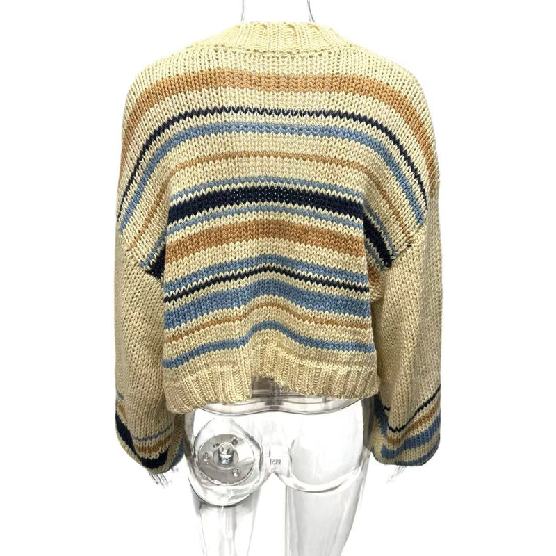 V Neck Contrast Color Knits Sweater Coats GQNF Y00275CM