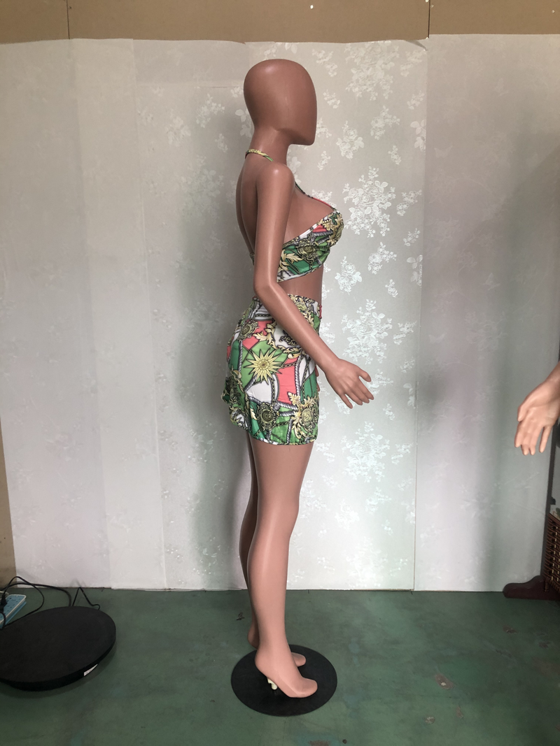 Sexy Beach Style Tie Up Printed Swimsuit Three Piece Set BN 9269