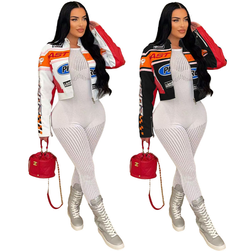 Printed Long Sleeve Zipper Short Jacket YNSF 2667