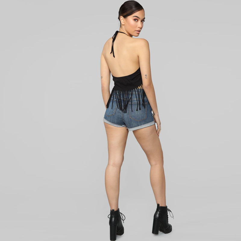 Print Tassel Sleeveless T Shirts OSIF 19188