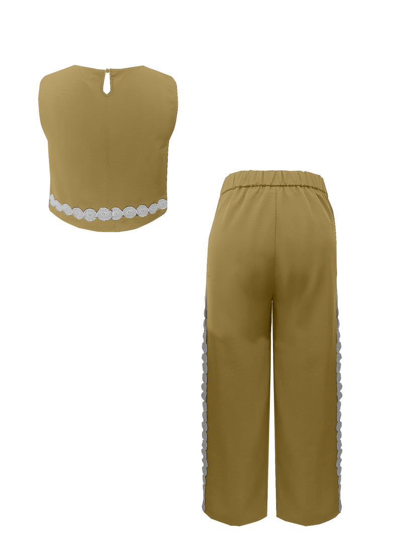 Plus Size Fashion Embroidered Tank Top and Pants Set ZDF 33518