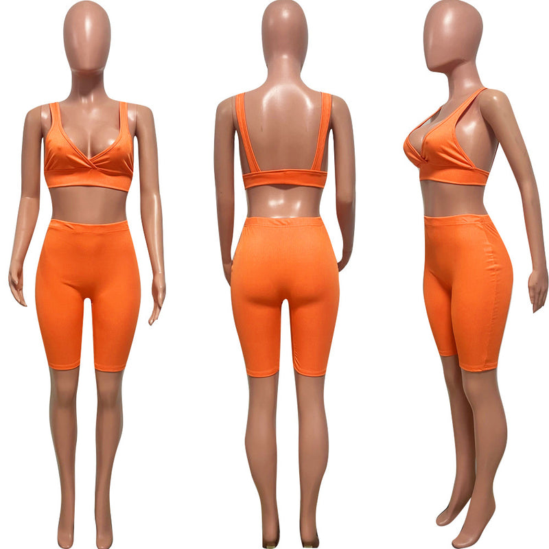 Solid Sexy Two Piece Shorts Set HMS 5538