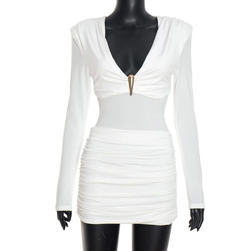 Long Sleeve Ruched Mini Dress GSZM C26DS312