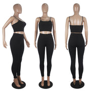 Solid Cami Tops Tight Pants Fitness Two Piece Sets SHD 9285