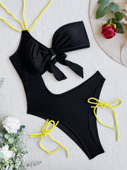 Sexy Solid One Shoulder Tie Up One Piece Swimsuit CASF 6488