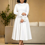 Plus Size 3D Flower Long Sleeve Midi Dress GATE 645