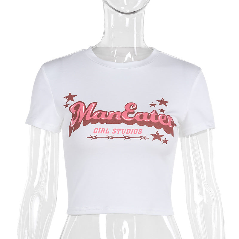 Letter Print Short Sleeve T Shirt FL YY24084