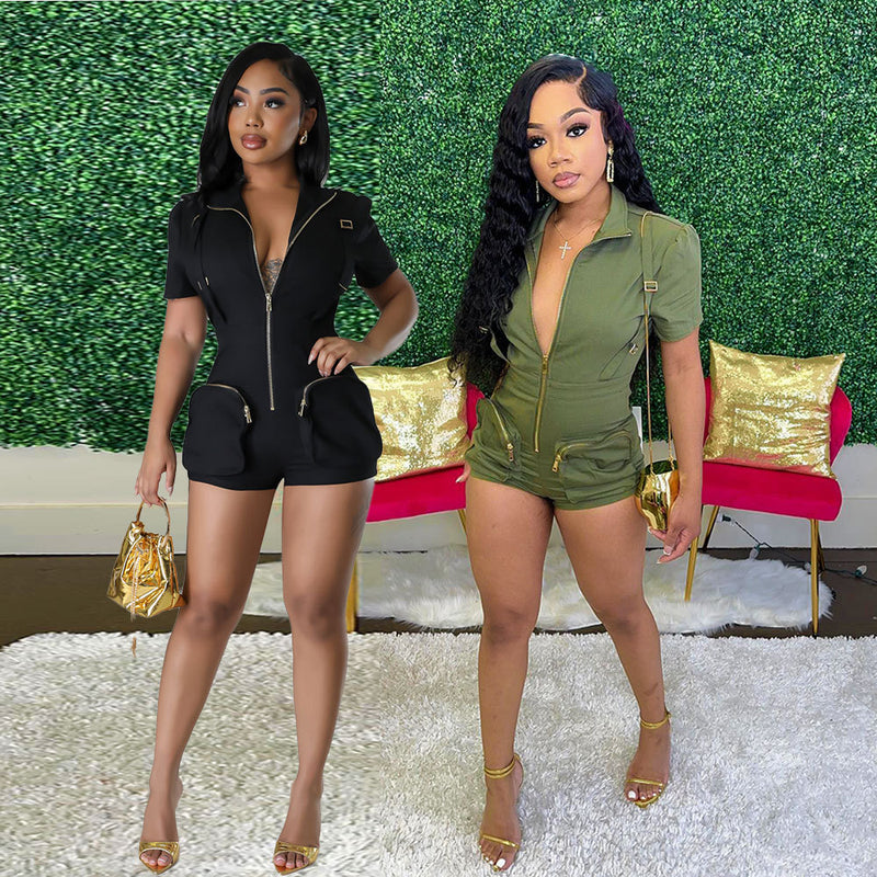 Sexy Zipper Short Sleeve Romper NY 3212