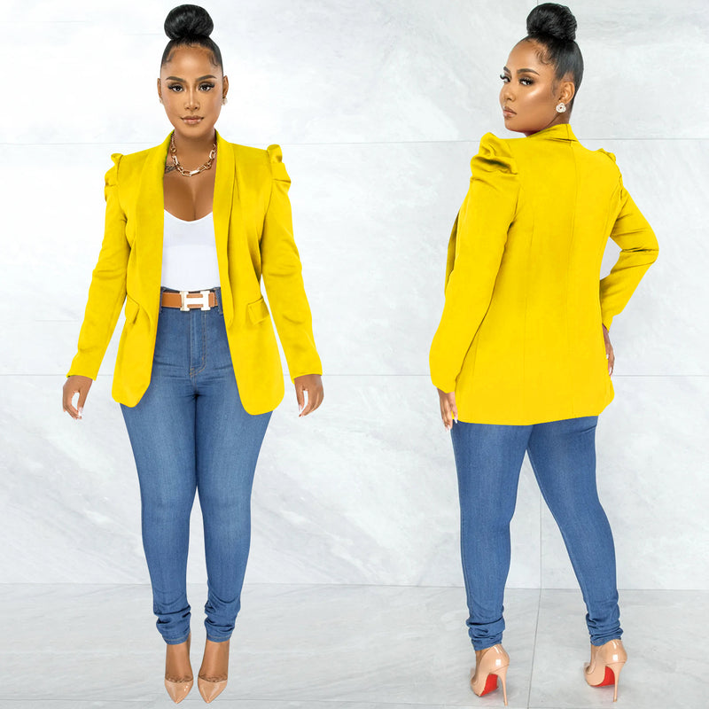 Solid Puff Sleeve Long Sleeve Blazer Coat BY 5932