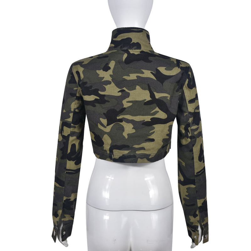 Tie Up High Collar Camouflage Coat GNZD 7831TG