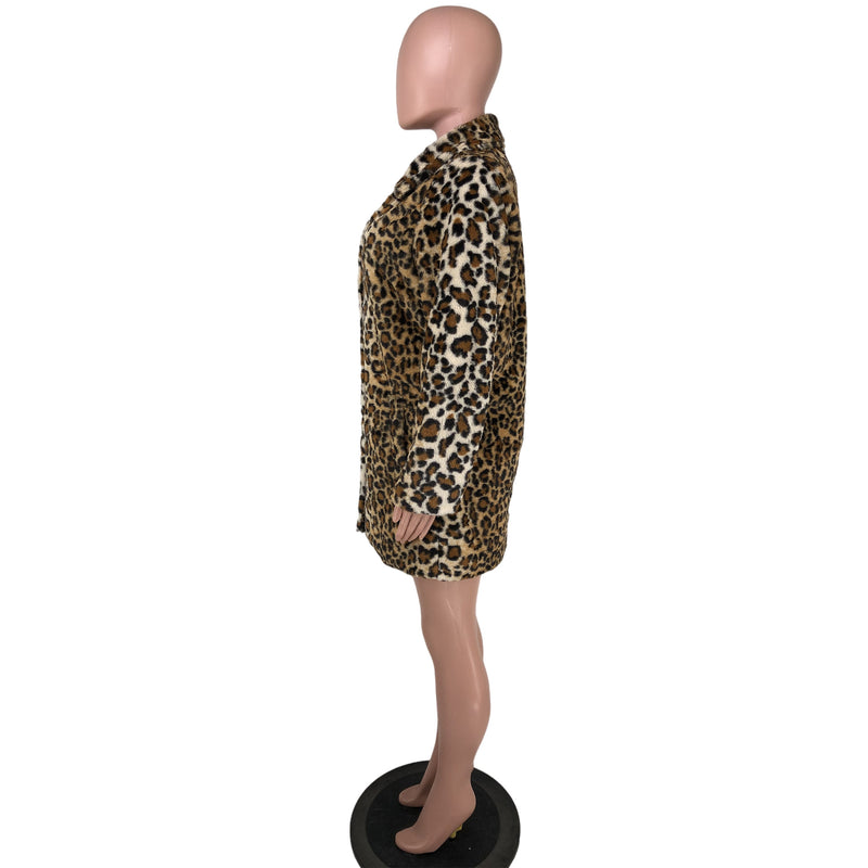 Leopard Print Long Sleeve Loose Plush Jacket NK 8629