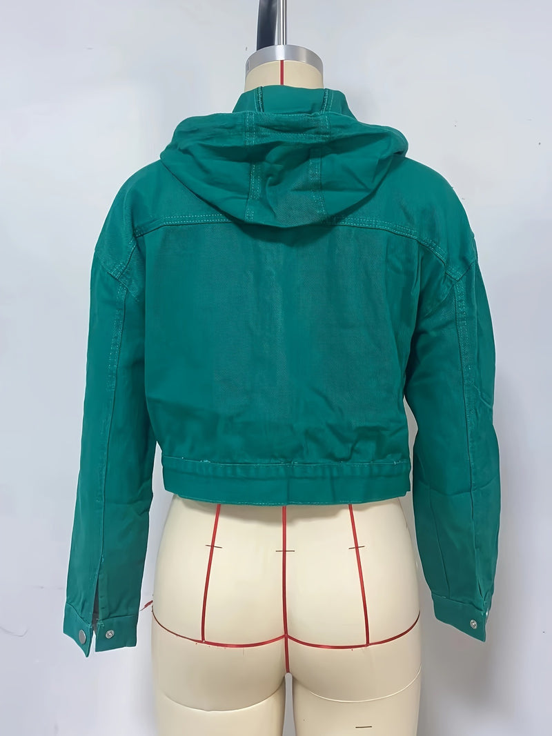 Drawstring Hooded Loose Fit Denim Jacket GZHY PD08566