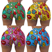 Plus Size Sexy Lips Printed Skinny Mini Shorts LUO 3093