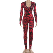Leopard Print V Neck Tight Jumpsuit GZJQ K6Q01737A