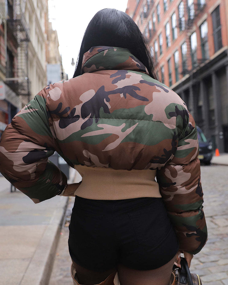Vintage Camouflage Printed Short Jacket Cotton Coat ZSD 0712