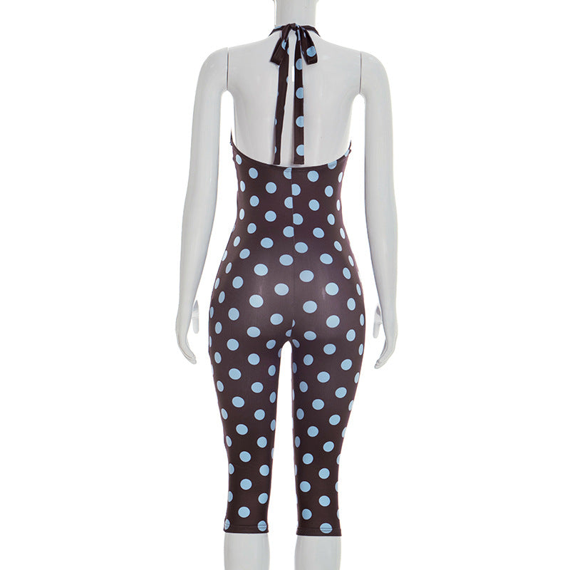 Polka Dots Print Halterneck Seventh Jumpsuit GSZM J26JP088