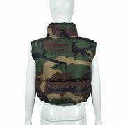 Camouflage Collar Sleeveless Short Cotton Jacket Coat GNZD 9445TD