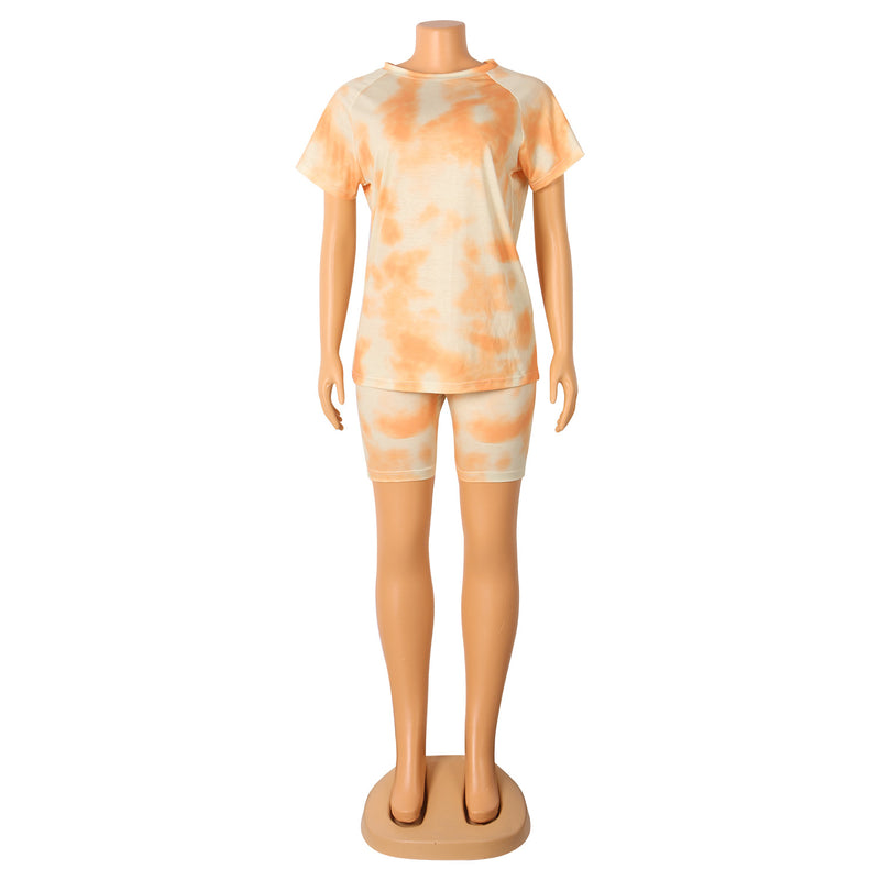 Casual Sports Tie Dye Short Sleeve Shorts Two Piece Set GOSD OS6074