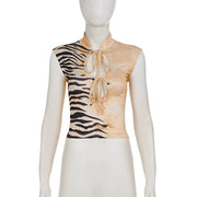 Hollow Out Tie Up Print T Shirts GPKJ MR48310