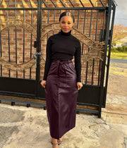 Split Half PU Leather Skirt With Belt QODY 6005