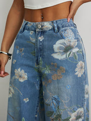 Fashion Print Denim Wide Leg Jeans GYXN 15875