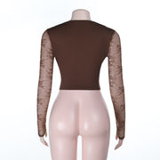 Long Sleeve Lace Halterneck T Shirt FL 25316