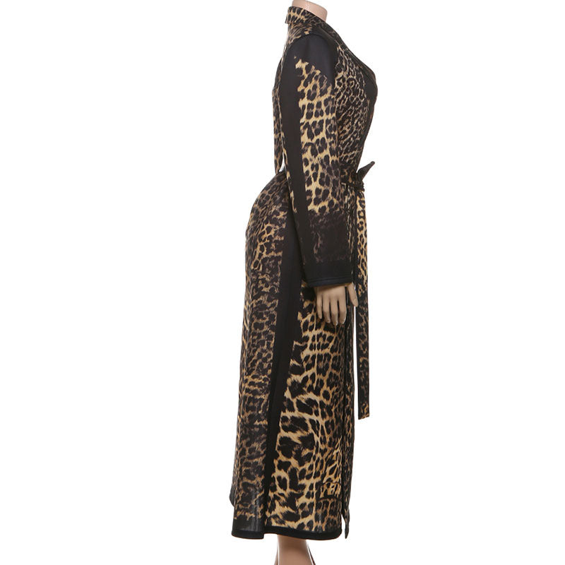 Leopard Print Belt Trench Coat XEF K25C82416