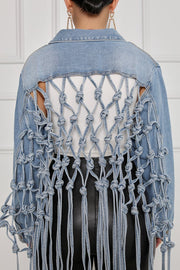 Back Meshes Tassel Denim Jacket GQDH 958