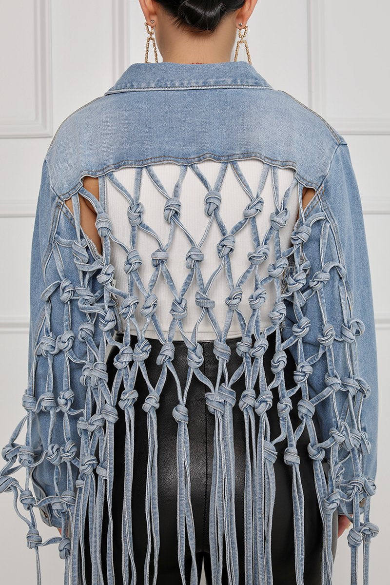 Back Meshes Tassel Denim Jacket GQDH 958