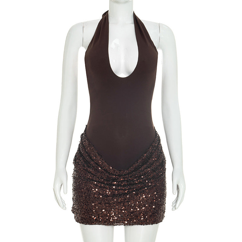 Sleeveless Sequin Backless Mini Dress GSZM J26DS293