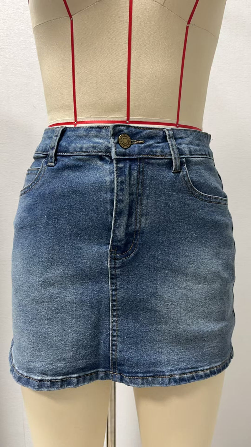 Casual Denim Washed Skirts GSMF 14369