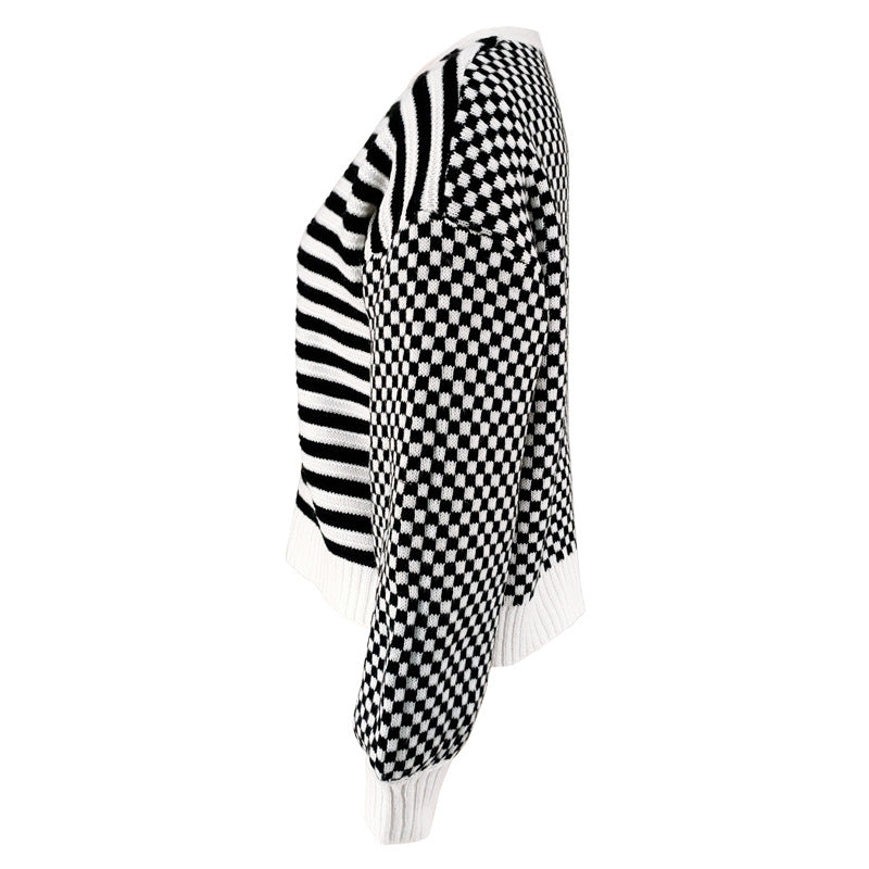 Plaid Patchwork Stripe Knits Coats GDAM 1027
