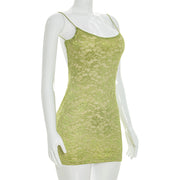 Lace Patchwork Backless Sling Mini Dress GDSF D26DS073