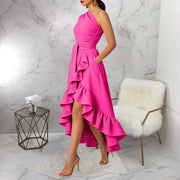 Off Shoulder Ruffles Split Maxi Dress YF 11076